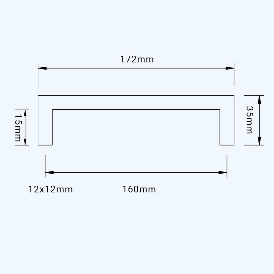 Greep zwart RVS vierkant 160 x 35 mm